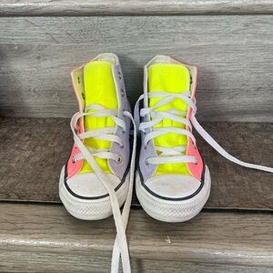 Converse Kids Neon Yellow Pink Lavender High-Top Sneakers
